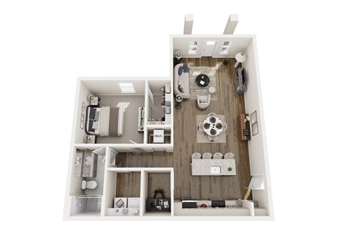 Floor plan for 1 bed, 1 bath, 991 sqft